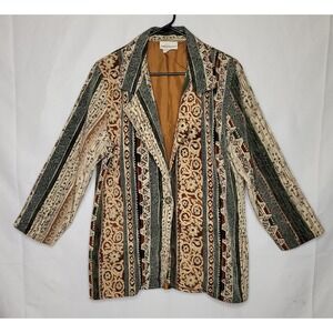 Vintage 80s 90s Erin London Longline Blazer Jacket ~ Geometric Floral Boho Print